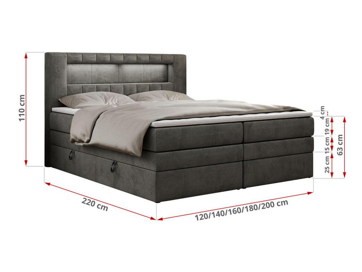 BOXSPRINGBETT GOLD-5 KING LED 200/200 Dunkelgrau Velvet - H4 - Dunkelgrau, Holz/Textil (200/200cm) - MKS