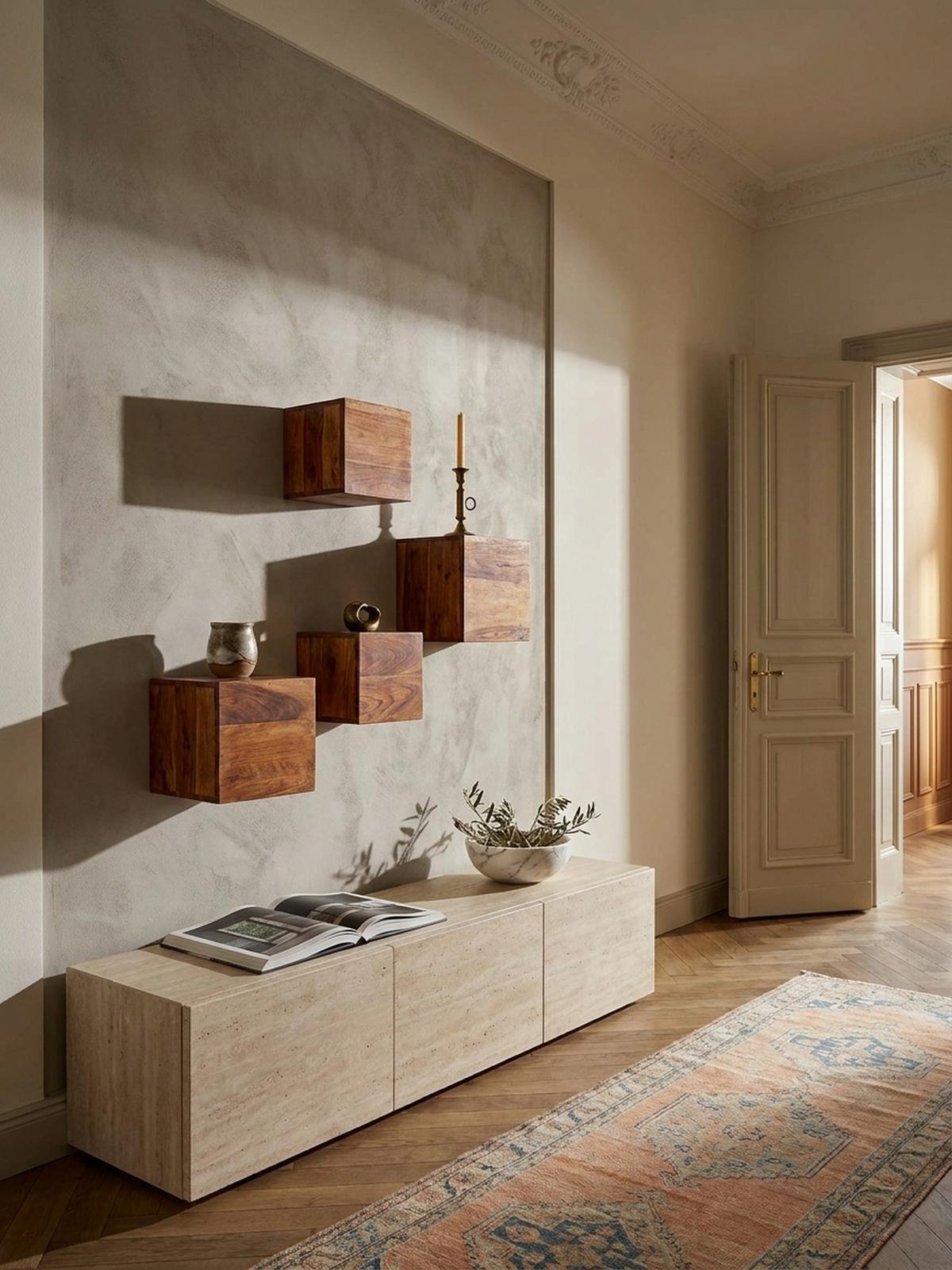 WANDREGAL Massivholz Modern Stil 4er Set Cubes Design verschiedene Größen - Braun, Holz (25/25/25cm) - KADIMA DESIGN