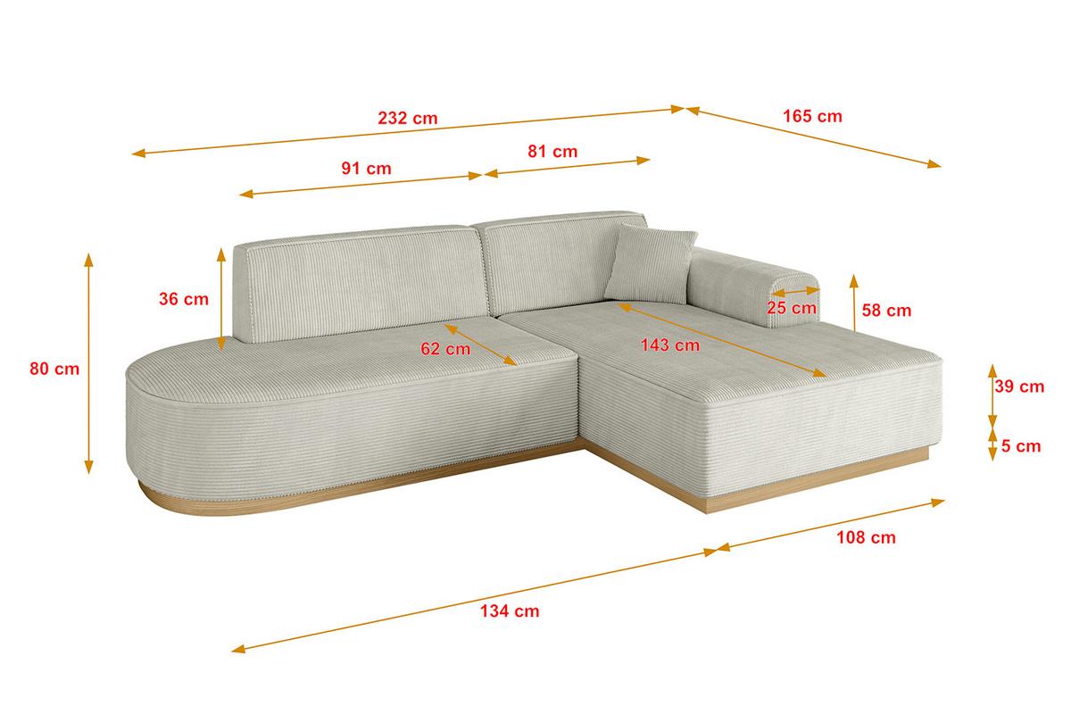 ECKSOFA Ottomane Rechts IREA-L1-v2 - 232x165x80 cm Creme - Ecru/Creme, Holzwerkstoff/Textil (232/165cm) - ALTDECOR