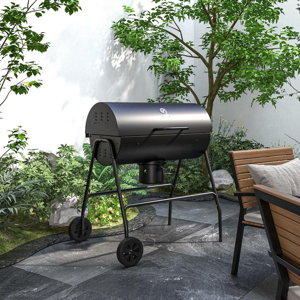 HOLZKOHLEGRILL aus Metall - Schwarz, Metall (71.5/102/95cm) - Outsunny