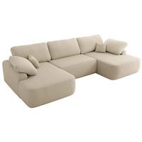 WOHNLANDSCHAFT CUBO U Beige Boucle - Beige/Schwarz, Kunststoff/Textil (370/100/187cm) - MKS