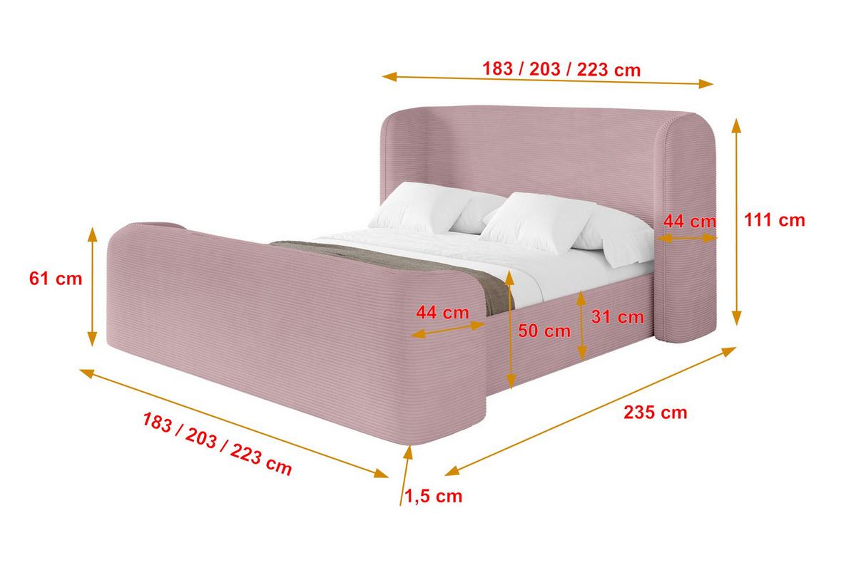 POLSTERBETT mit Bettkasten, Fußteil und Lattenrost, Bett mit Matratze H3/H4 - ESTI-Z 140x200 Rosa - Rosa, Holzwerkstoff/Textil (140/200cm) - ALTDECOR