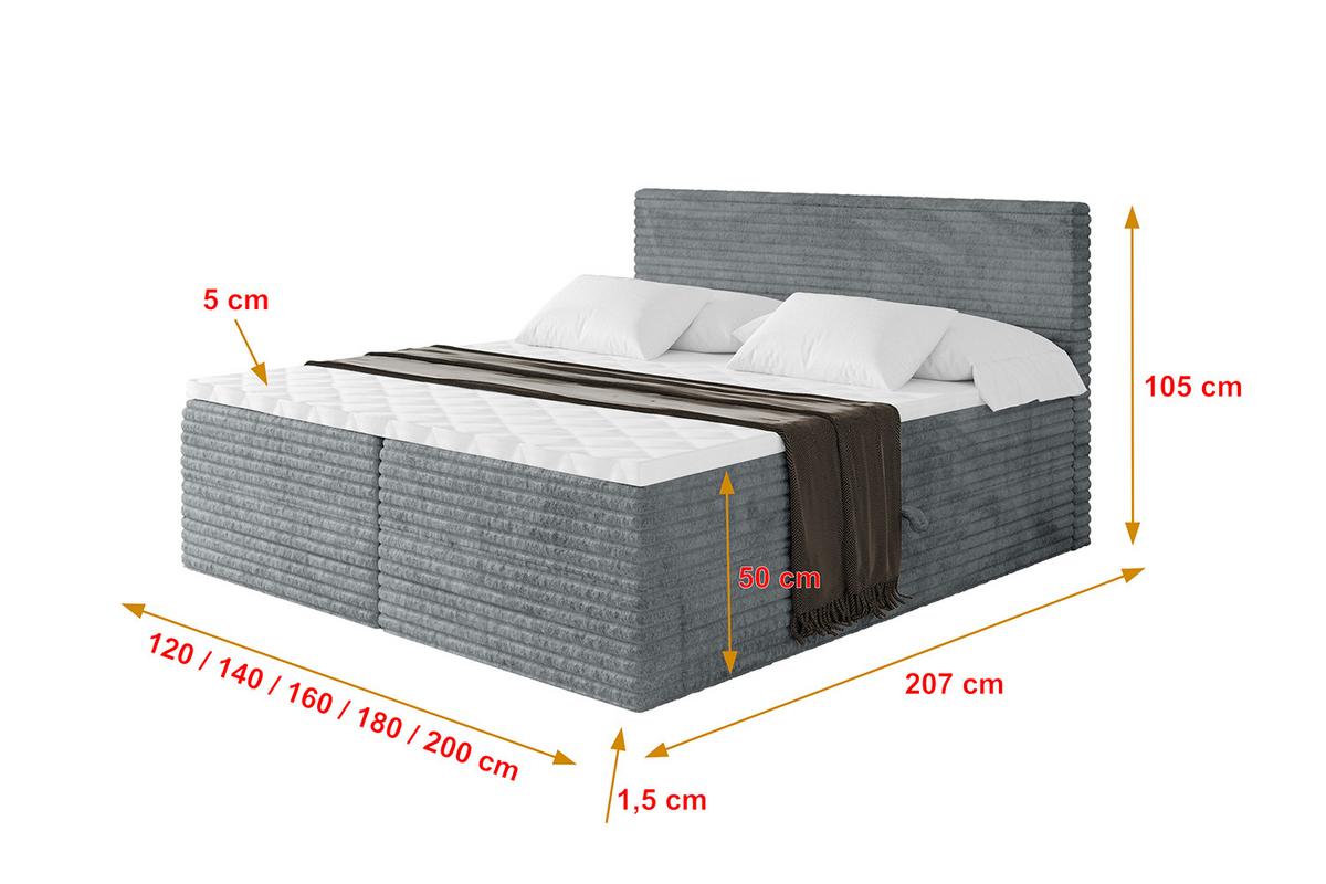 BOXBETT mit Matratze H3 und Lattenrost - TOLO-v1 - 200x200 Cord - Dunkelgrau - Dunkelgrau, Holzwerkstoff (200/200cm)