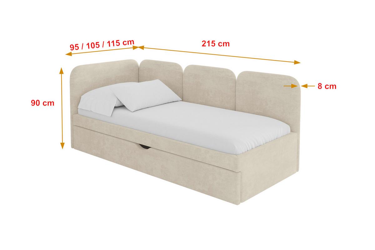EINZELLBETT Jugendbett mit Bettkasten, Rechts - ALVY 100x200 Beige - Naturfarben, Holzwerkstoff/Textil (100/200cm) - ALTDECOR