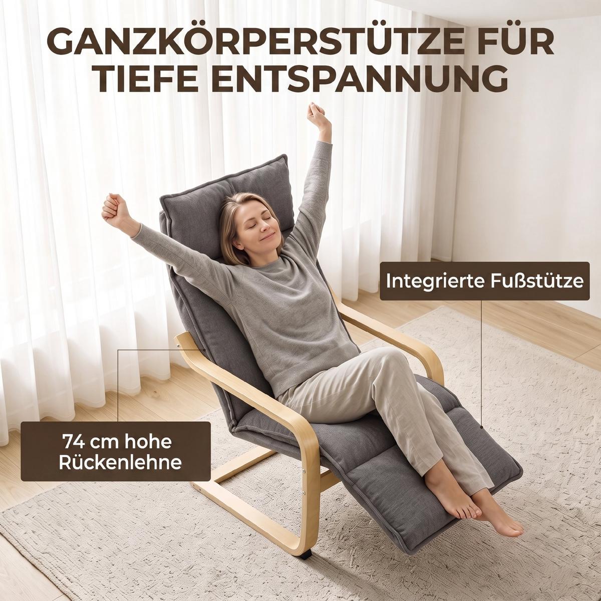 SESSEL Polyester Dunkelgrau - Dunkelgrau/Schwarz, Birkenholz/Holzwerkstoff (67/105/90cm) - HOMCOM