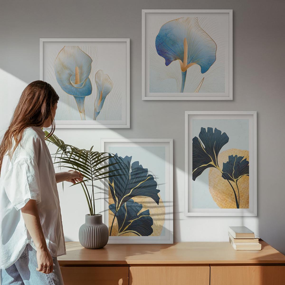 BILDER SET 4er Set - 50x50 cm & 40x60 cm Weißer Rahmen - Zitronenweinporträt Kahlo - Weiß, Kunststoff (50/50cm) - TULUP