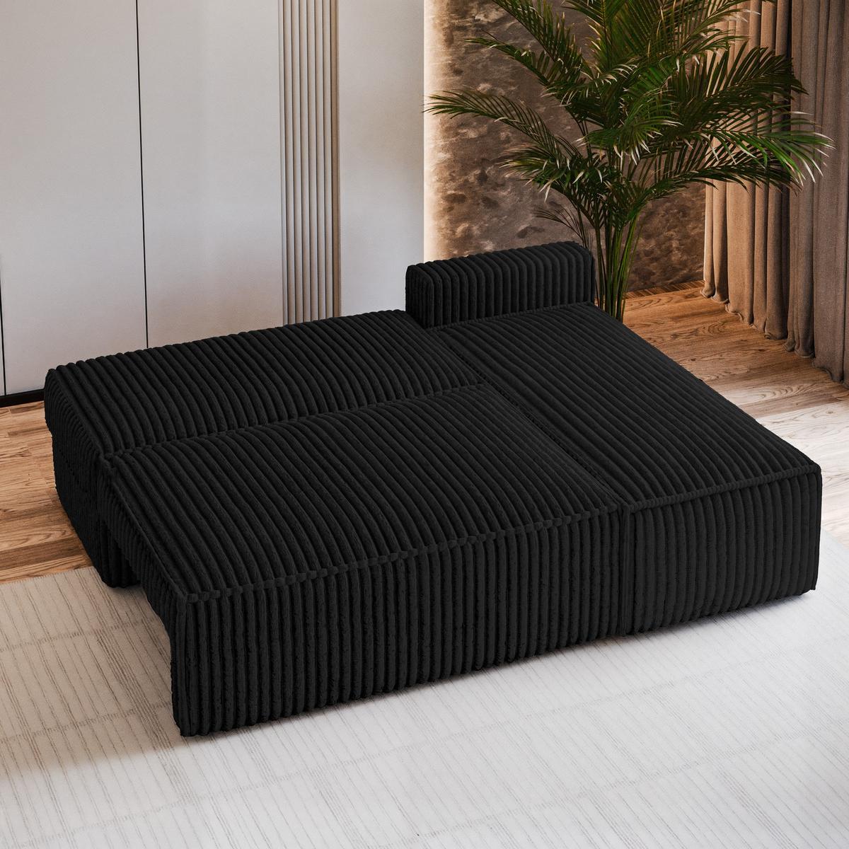 ECKSOFA BRISO T Schwarz Kordstoff mit Schlaffunktion - Schwarz/Grau, Holz/Kunststoff (200/140cm) - MASSENO