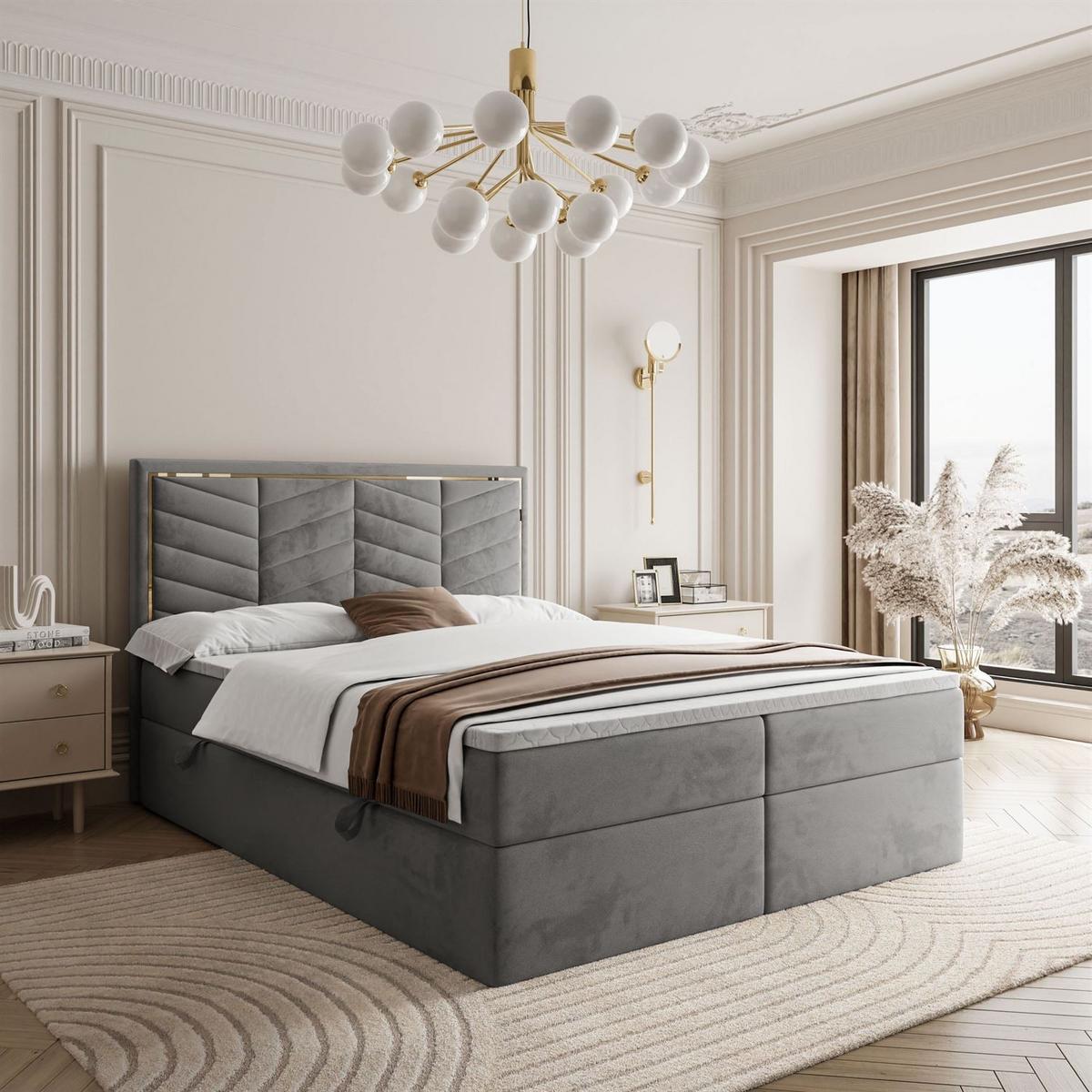 KONTINENTALBETT AURORA 140x200 mit Bettkasten Royal Velvet 250 - Hellgrau, Textil (140/200cm) - Lookway