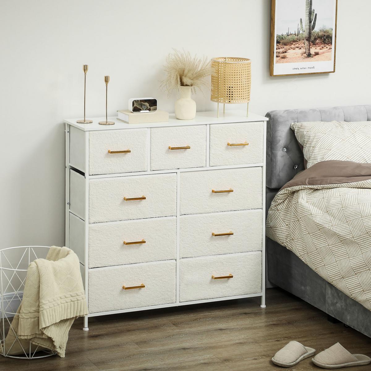 KOMMODE Polyester Spanplatte Cremeweiß - Weiß, Karton (30/99/100cm) - HOMCOM