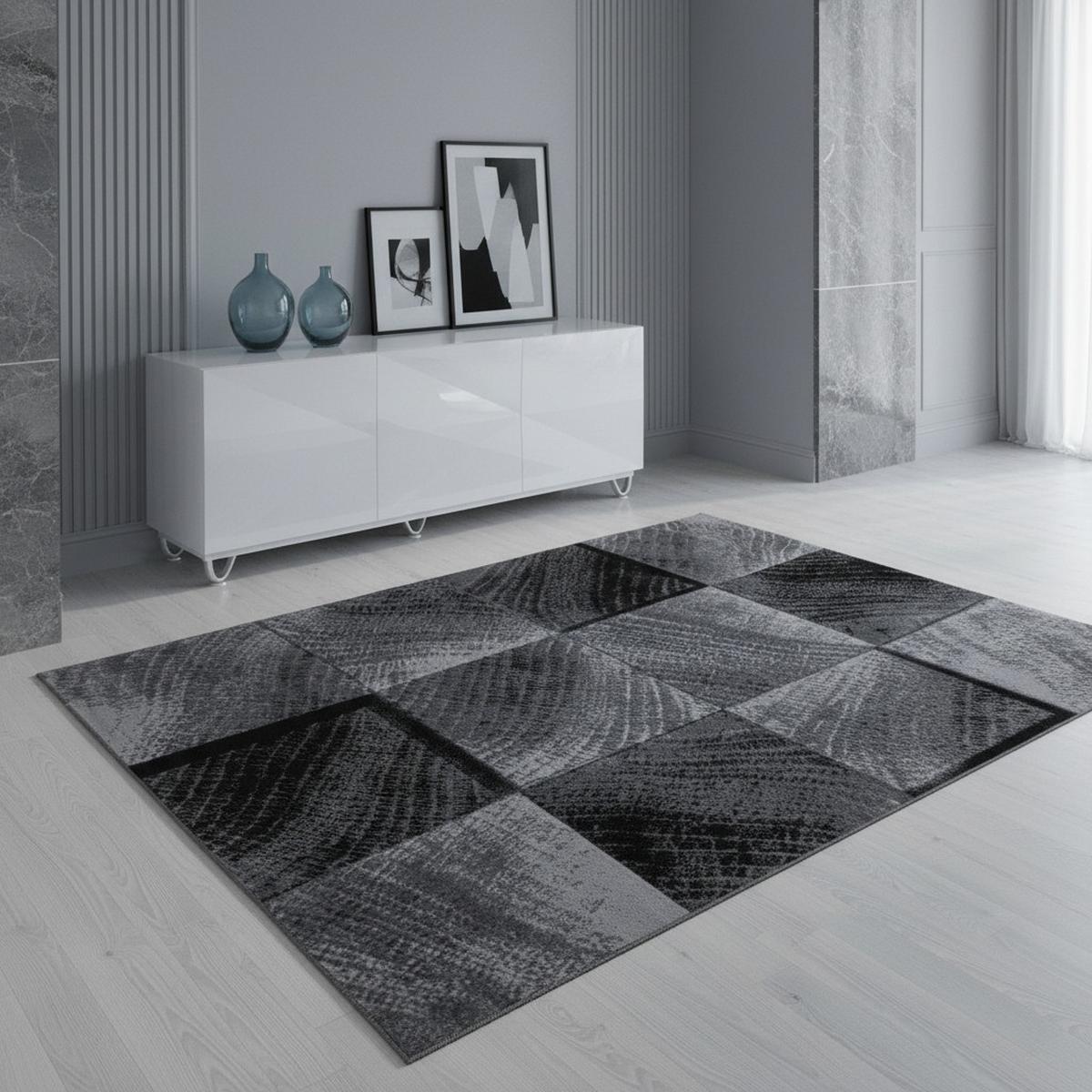 TEPPICH Kurzflor INN in Schwarz, kariert, 160 x 230 cm - Schwarz, Textil (230/160cm) - KADIMA DESIGN