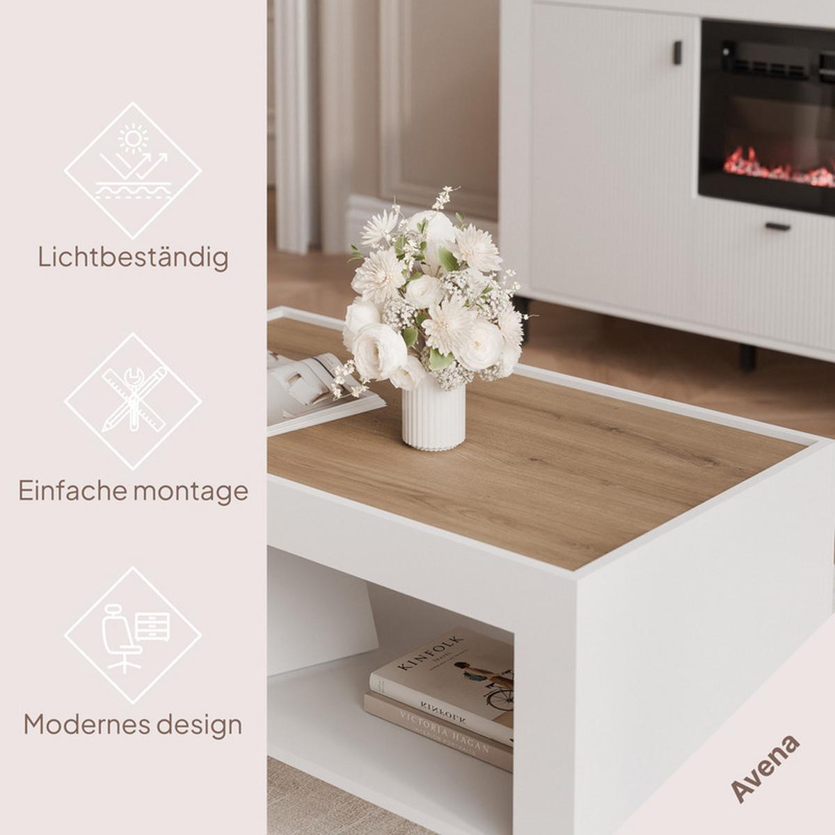 COUCHTISCH AVENA 97/56/47 cm Rechteckig, Weiß/Eiche - Schwarz/Weiß, Holzwerkstoff/Kunststoff (56/97/47cm) - Idohome