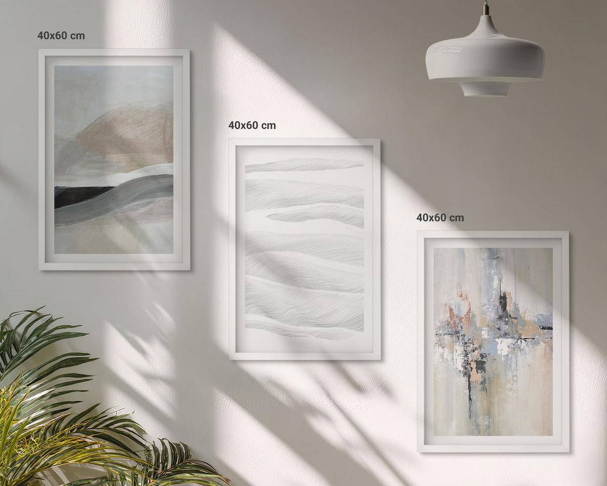 BILDER SET 3er Set - 40x60 cm Weißer Rahmen - Abstrakte Erdmuster - Weiß, Kunststoff (40/60cm) - TULUP