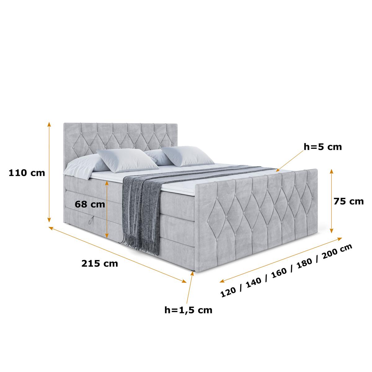 BOXSPRINGBETT VELANTO-Z KING - 120 x 200 - H3/H4 - Hellgrau - Hellgrau, Holzwerkstoff (120/200cm) - ALTDECOR