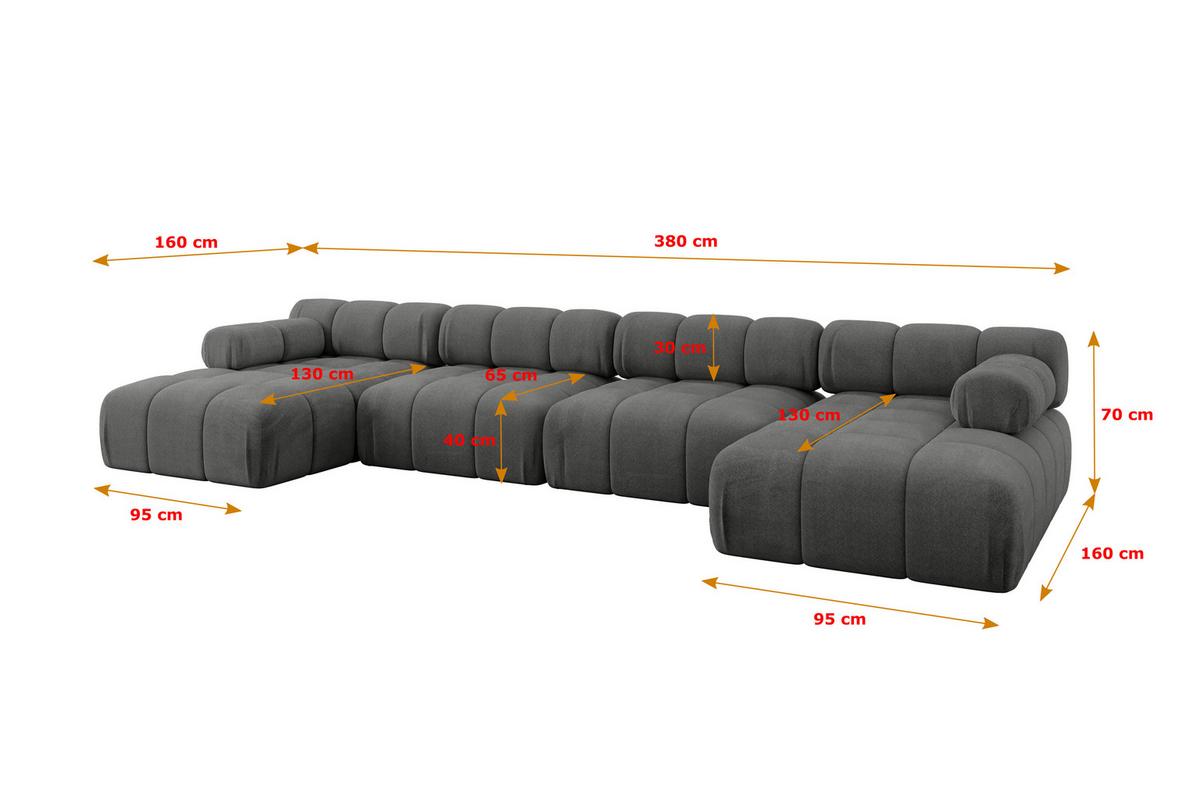 WOHNLANDSCHAFT modulares Sofa Tesso-U2 - 380x160x70 cm Dunkelgrau Velours - Dunkelgrau, Holzwerkstoff/Textil (380/70/160cm) - ALTDECOR