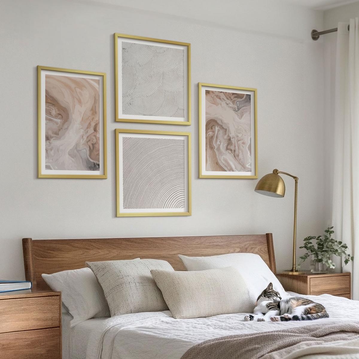 BILDER SET 4er Set - 50x50 cm & 40x60 cm Goldrahmen - Marmorstein-Texturmuster - Goldfarben, Kunststoff (50/50cm) - TULUP