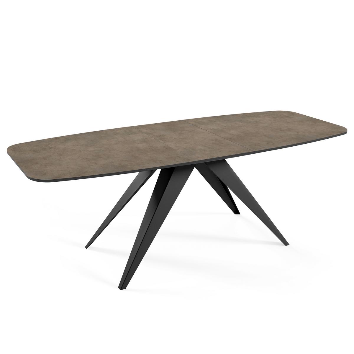 ESSTISCH Ferini, Ovaler Tisch mit Ausziehfunktion, 180-220x90 cm, Schwarz+Dunkelgrau Chicago Concrete - Schwarz/Grau, Metall (180/90/76cm) - Beautysofa