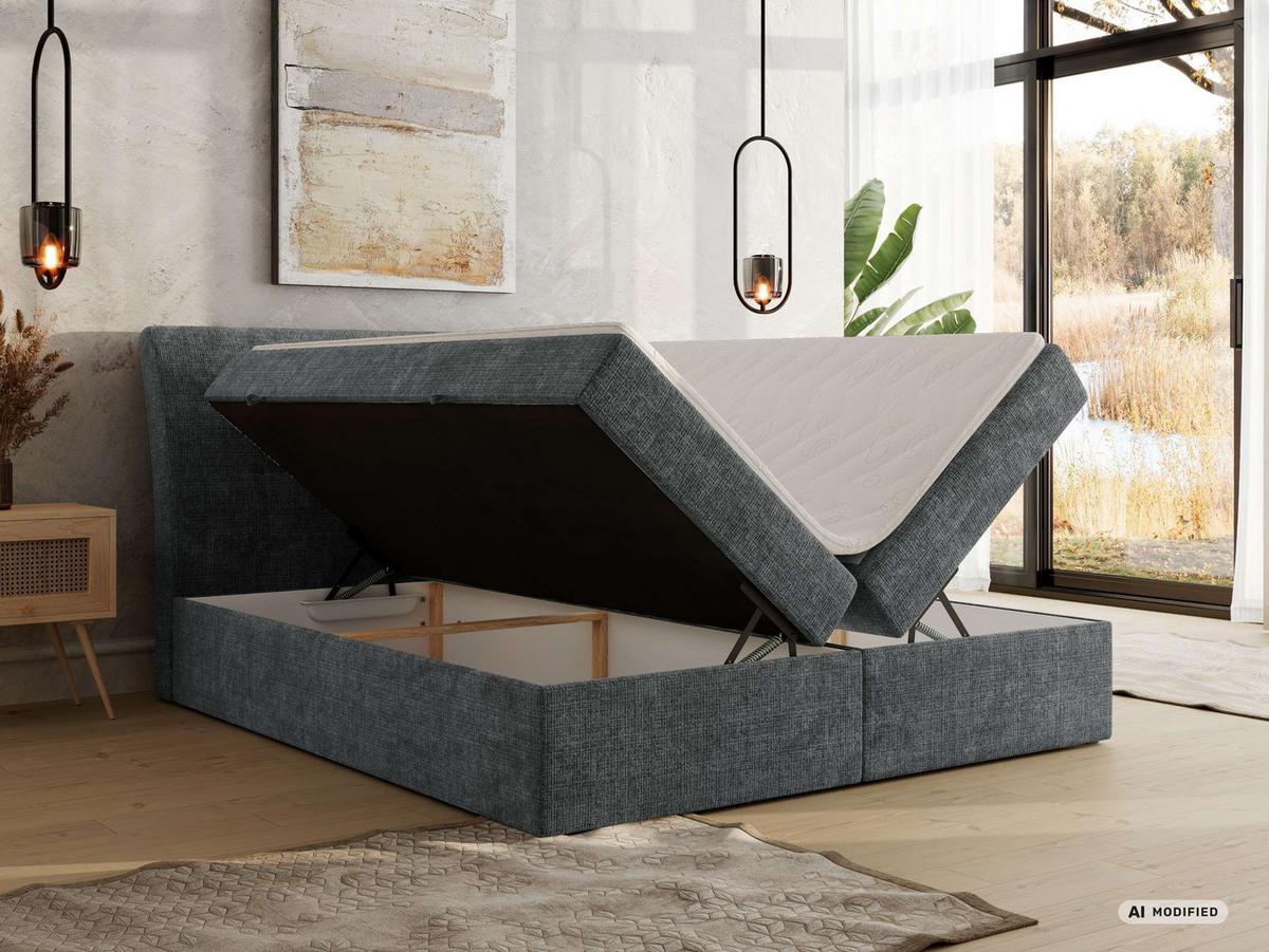 BOXBETT DAGOS 200/200 - Dunkelgrau Schenille grob gewebt - Topper T25 - H3 - Dunkelgrau/Schwarz, Kunststoff/Textil (200/200cm) - MKS