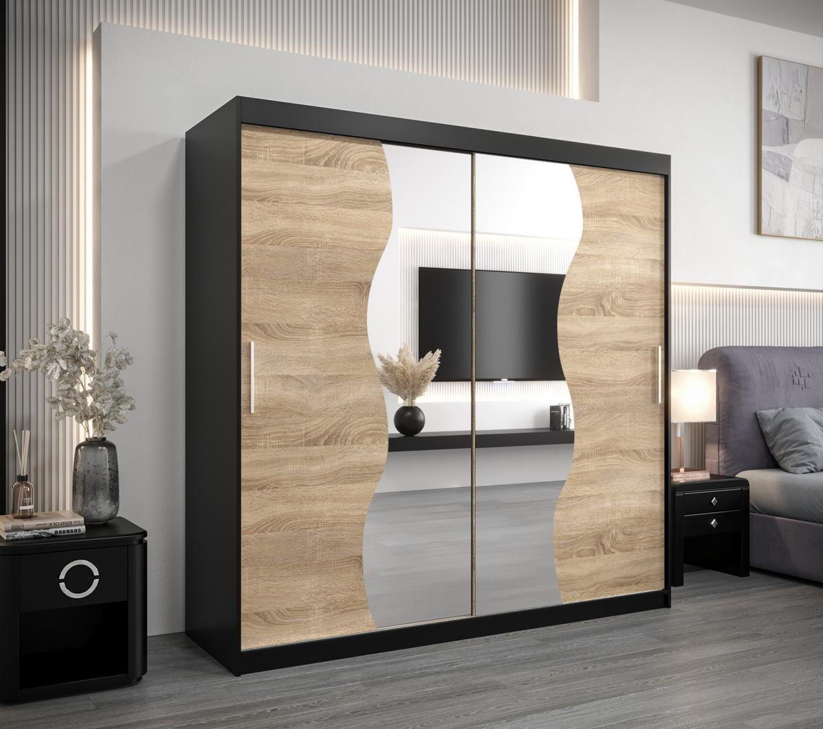 SCHWEBETÜRENSCHRANK 200/200/62 2-türig - Silberfarben/Schwarz, Holz/Kunststoff (200/200/62cm) - MÖBEL KRYSPOL