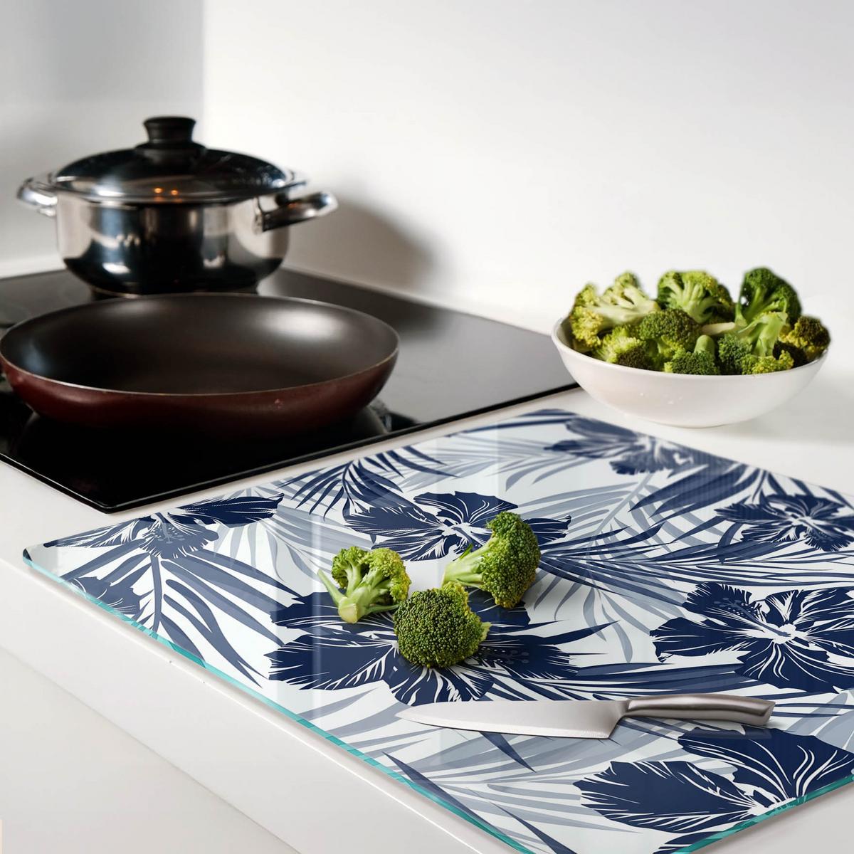 GLASPLATTE 60x52 cm Tropische Blumen - Blau, Glas (60/0.4/52cm) - TULUP