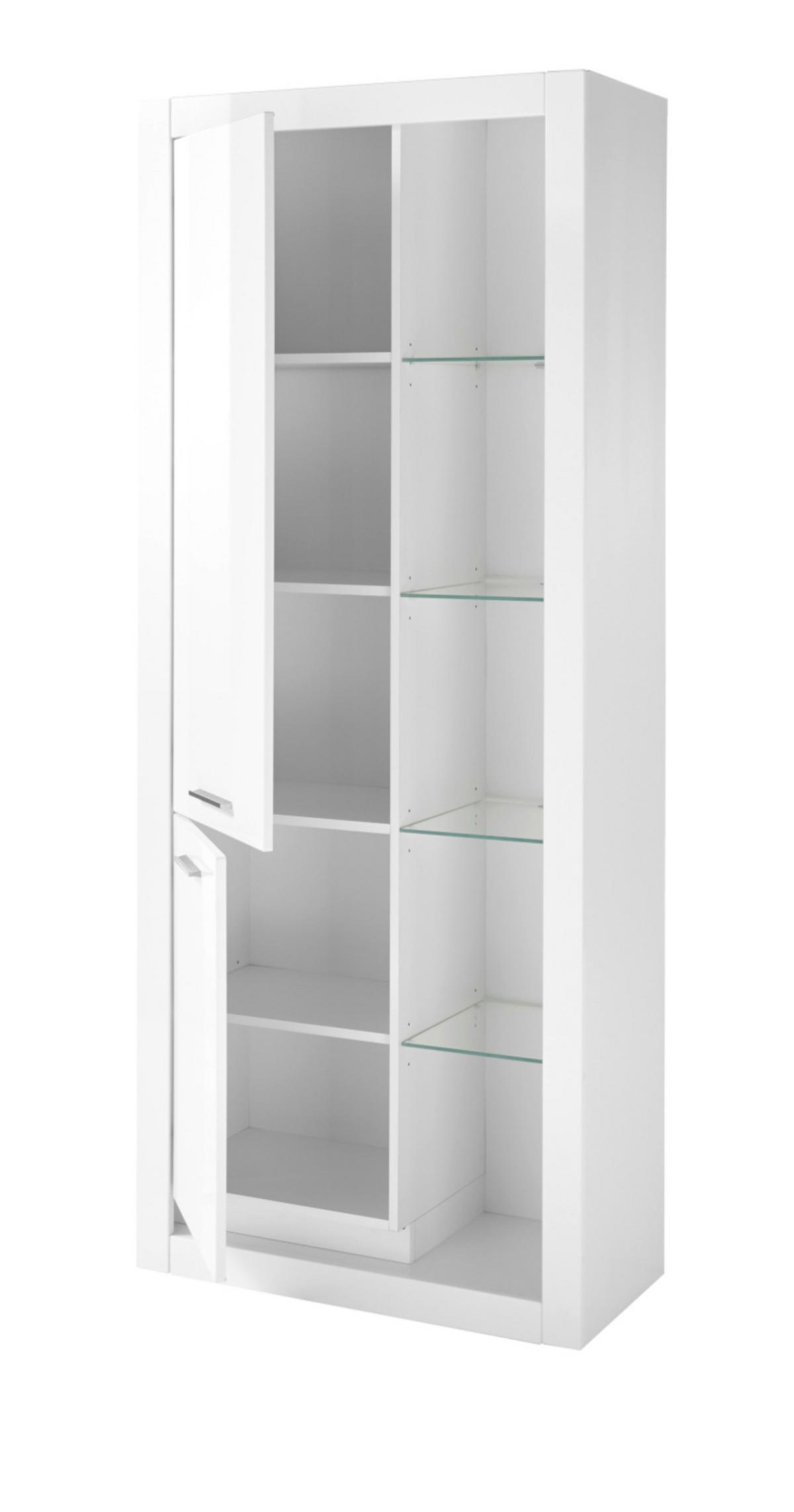 VITRINE weiß Hochglanz 80 x 195 cm, großer Vitrinenschrank mit 10 Fächern - Weiß Hochglanz/Silberfarben, Glas/Holzwerkstoff (80/195/37cm) - Furn.Design