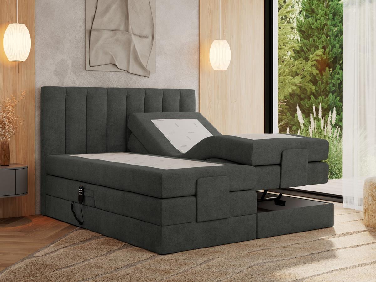 BOXBETT COMFORTO 140/200 - Dunkelgrau Struktur - H4 - Dunkelgrau, Holz/Textil (140/200cm) - MKS