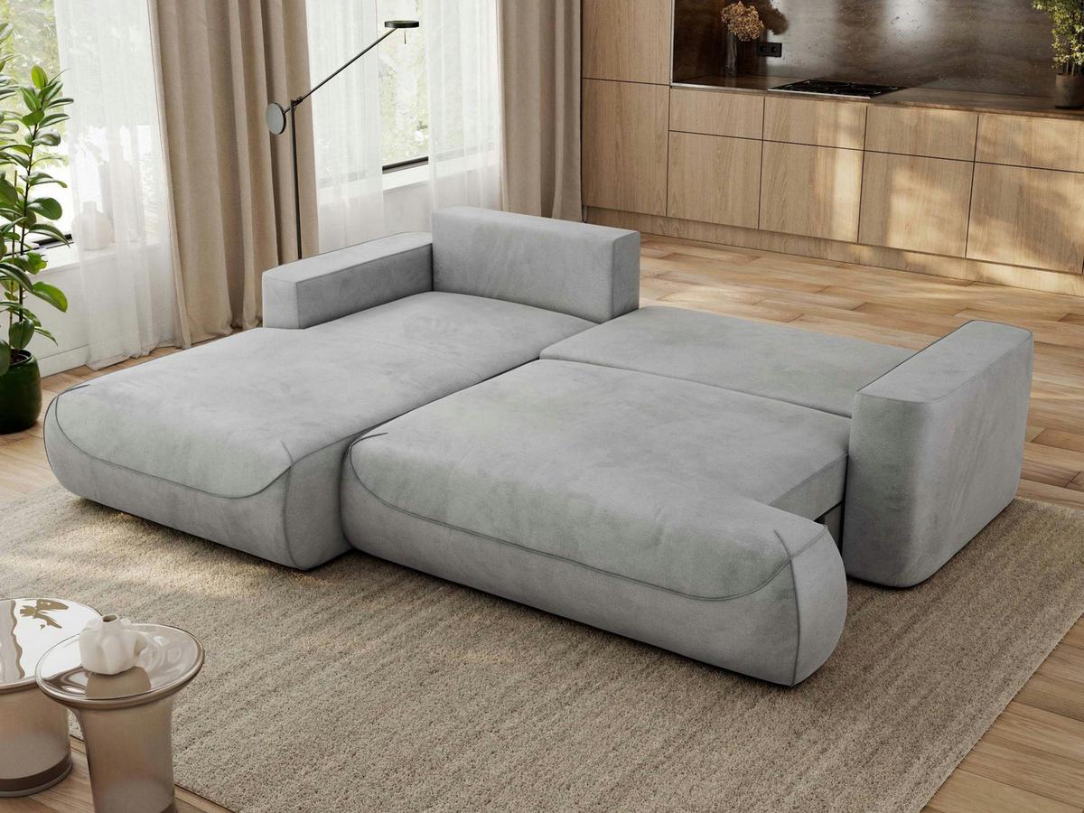 ECKSOFA OVO L Hellgrau Velvet - Links Seite - Hellgrau/Schwarz, Kunststoff/Textil (271/195cm) - MKS
