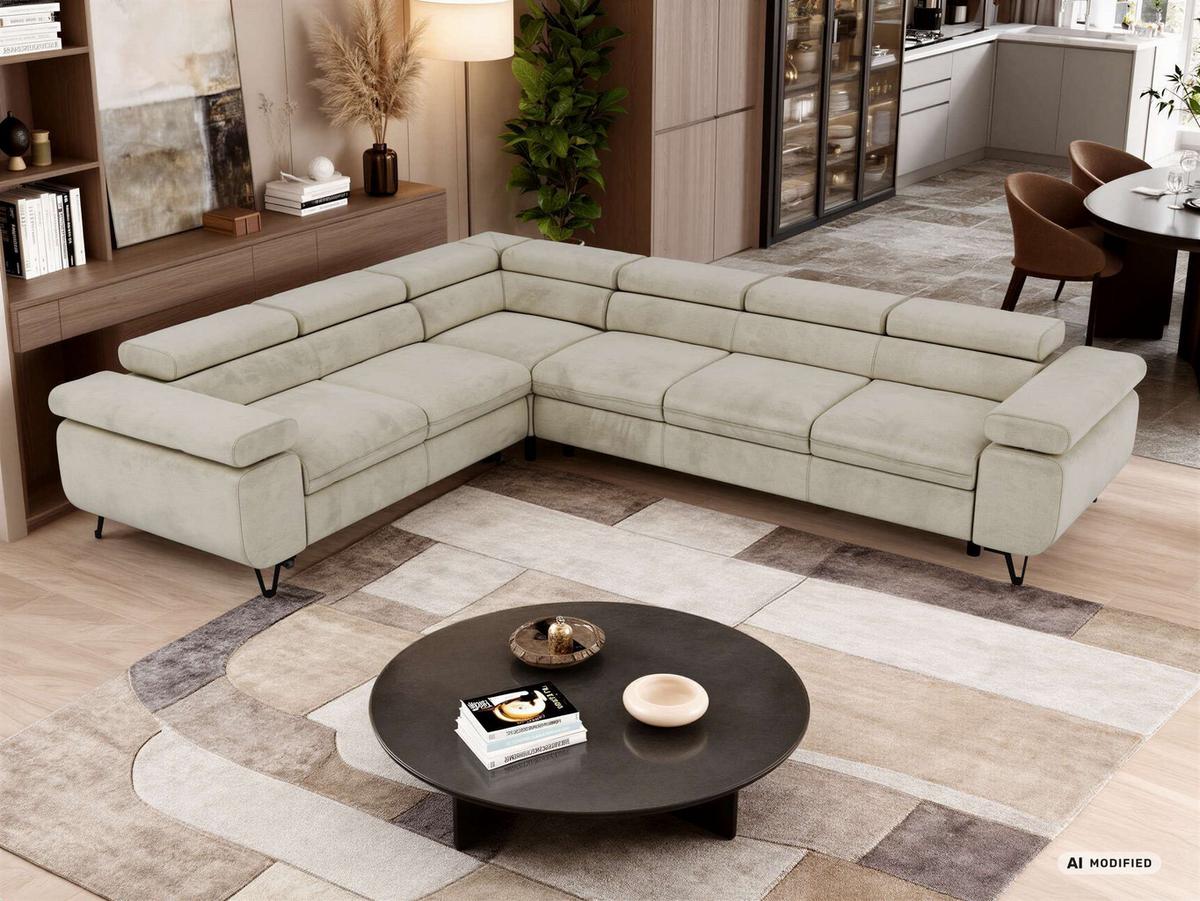 ECKSOFA NORDEN L - Beige Velvet - Rechts Seite - Beige/Schwarz, Textil/Metall (329/269cm) - MKS