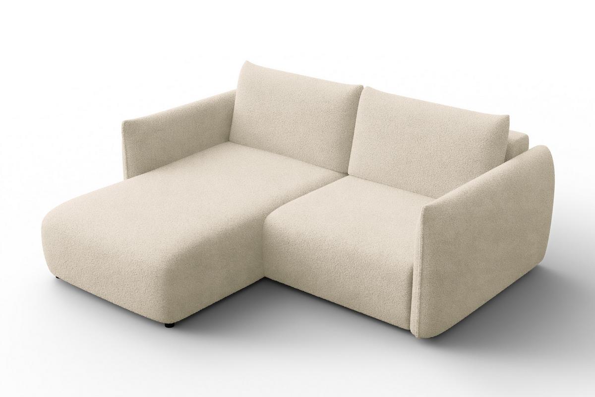 ECKSOFA TAUER 3-Sitzer LINKS, Bouclé-Stoff ecru - Ecru/Schwarz, Holz/Textil (173/206cm) - Courtois Laville
