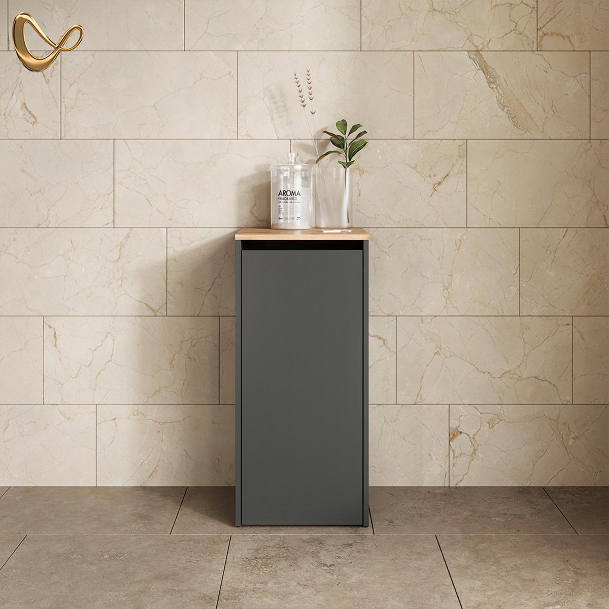 BADSCHRANK Paolina Anthrazit/Goldkraft Eiche 40.2 x 88.2 cm mit Wäschkorb - Honigeiche/Anthrazit, Holzwerkstoff (40.2/88.2/40.5cm) - Livinity®