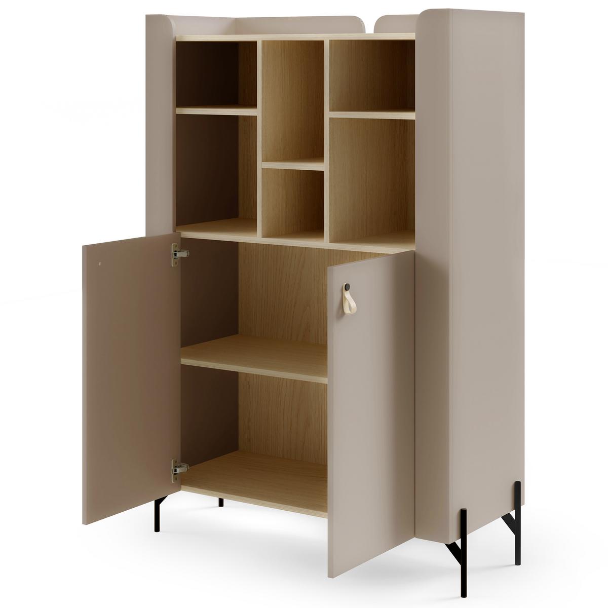 BÜCHERREGAL Sorella mit 2-türig, 3 offenen Regalböden, 100 cm, Porcini + Eiche Mavelie - Eichefarben/Cappuccino, Leder/Holzwerkstoff (100/151/51cm) - Beautysofa