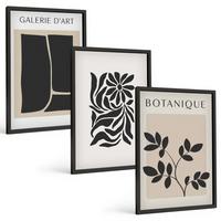 BILDER SET 3er Set - 40x60 cm Schwarzer Rahmen - Abstrakte Pflanzenmuster - Schwarz, Kunststoff (40/60cm) - TULUP