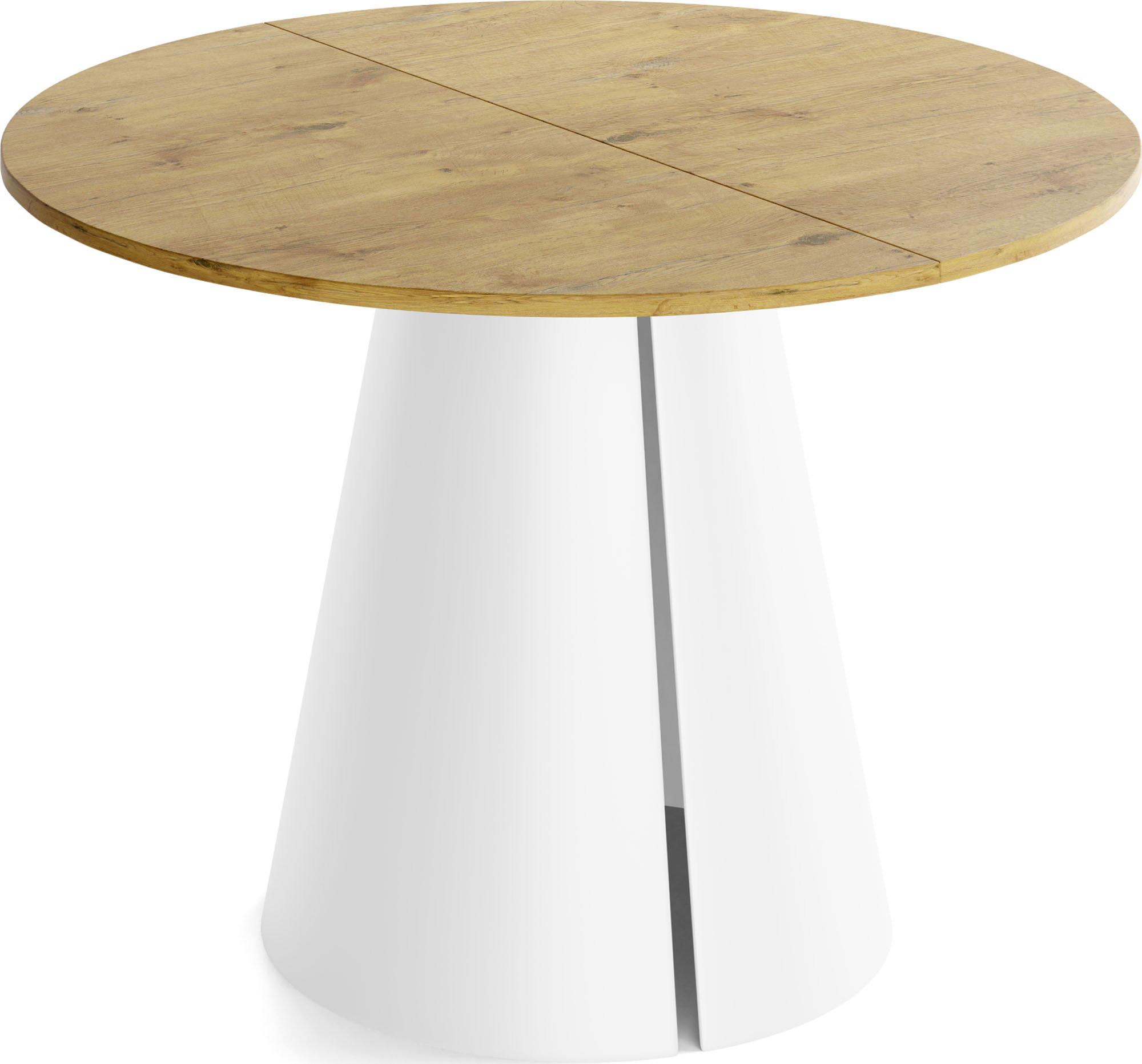 ESSTISCH Lamio runder ausziehbarer, Eiche Hell Braun 100-180/100/76 cm - Eichefarben/Weiß, Holzwerkstoff/Metall (100/176/76cm) - WFL GROUP