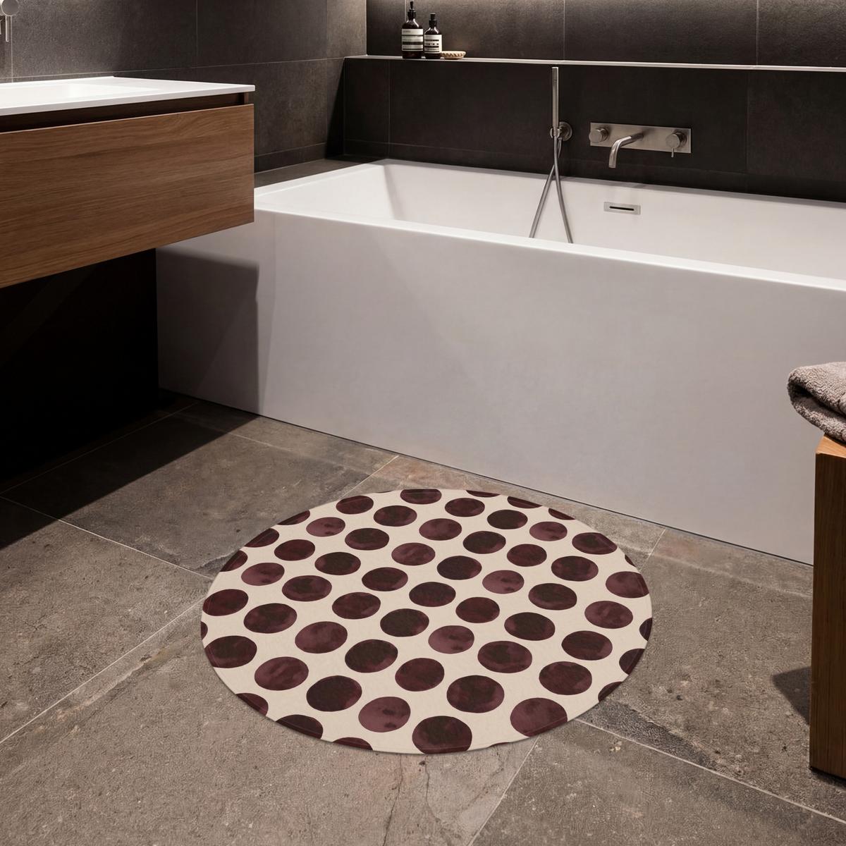 BADEMATTE Polka dots - Muster - Braun Badvorleger 70x70 cm - Bordeaux, Textil (70/70cm) - OnlyWow