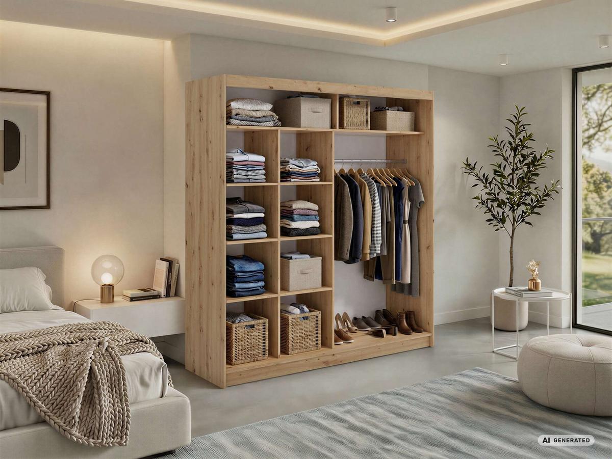 SCHWEBETÜRENSCHRANK 200 - VERONA - Eiche Artisan mit Spiegel - Alufarben/Eiche Artisan, Holzwerkstoff/Metall (200/216/61cm) - MKS