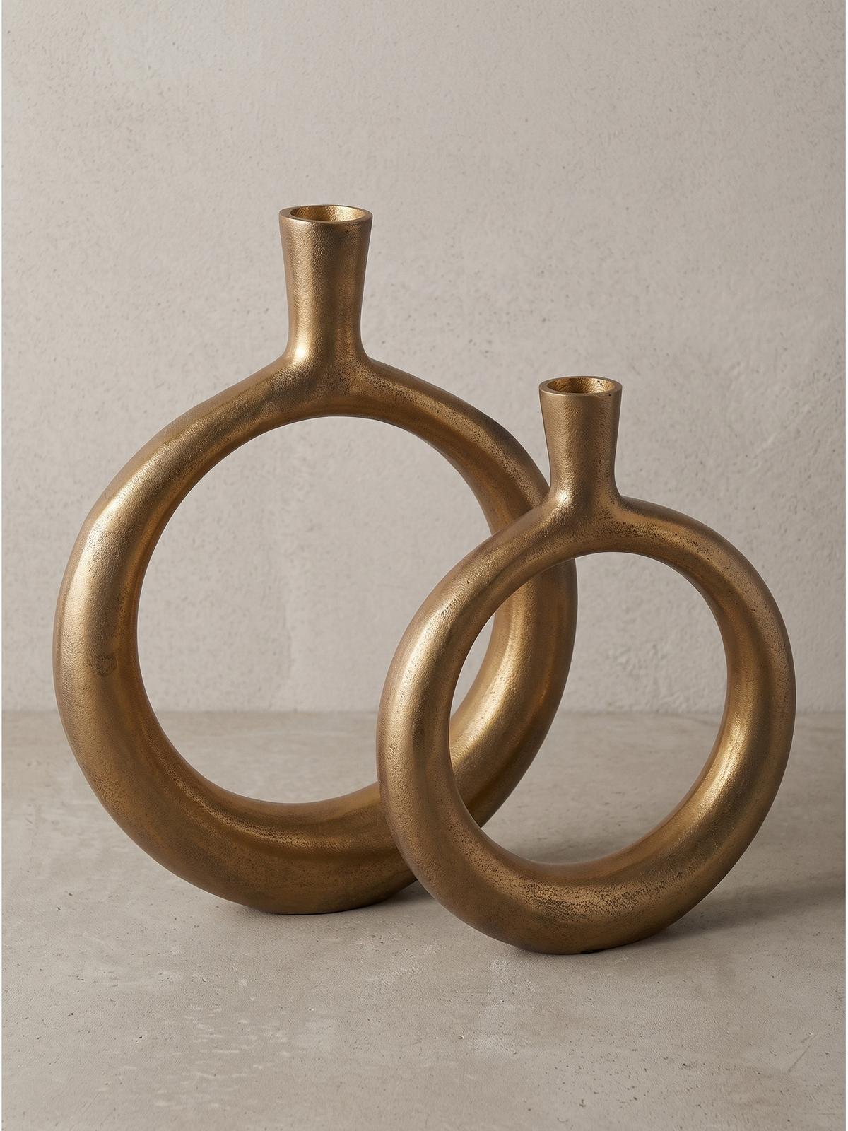 VASEN 2er-Set BAVENO, Aluminium, handgefertigt, Gold, 35 x 7 x 45 cm - Goldfarben, Metall (45cm) - KADIMA DESIGN