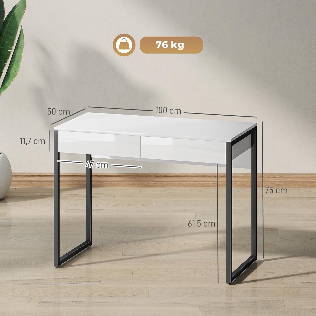 SCHREIBTISCH Stahl Holz Schwarz - Schwarz/Weiß, Holzwerkstoff/Kunststoff (100/50/75cm) - HOMCOM
