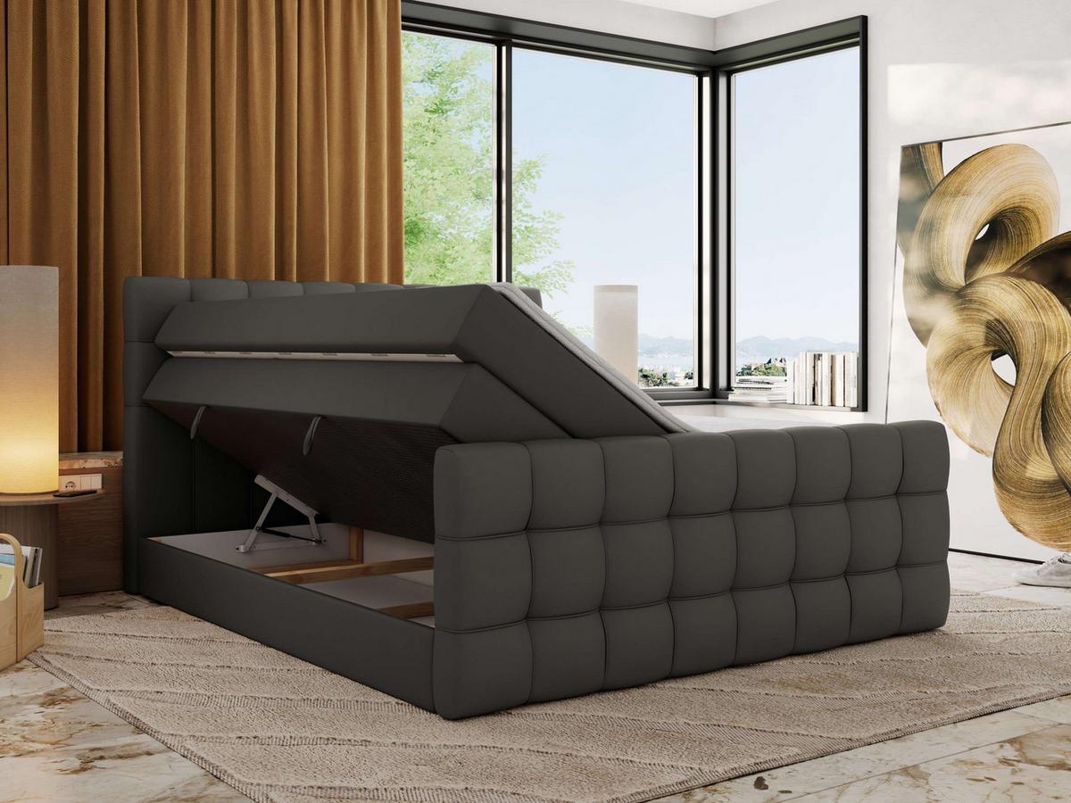 BOXSPRINGBETT ALTIVO KING DUO 140/200 - Grau Kunstleder - H4 - Grau, Textil (140/200cm) - MKS