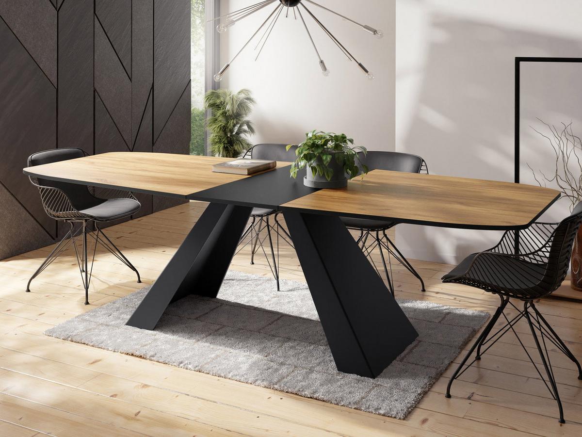 ESSTISCH Monte rechteckig ausziehbar, Craft Eiche 180-220/90/76 cm - Eiche Wotan/Schwarz, Holzwerkstoff/Metall (90/218/76cm) - WFL GROUP