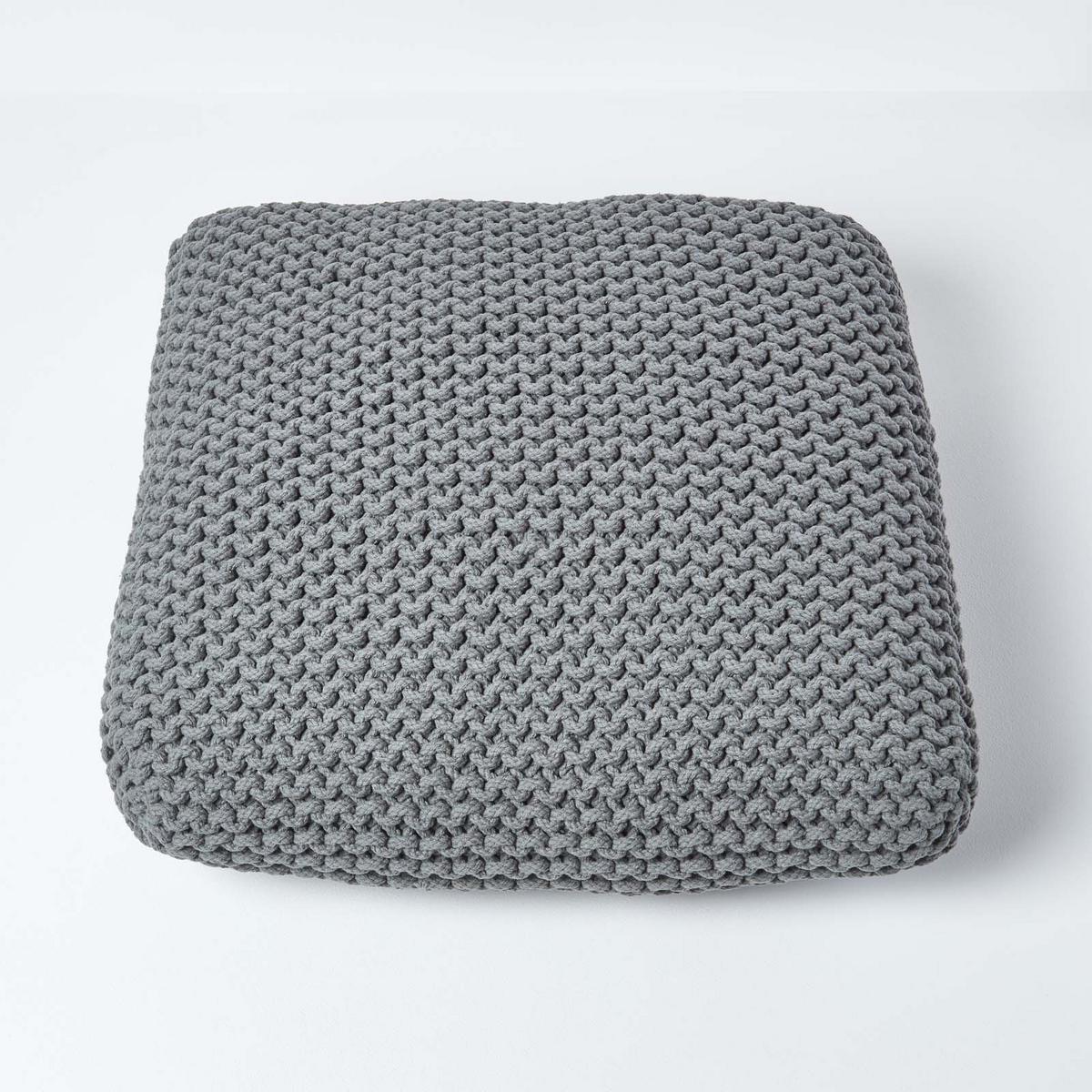 STRICK-POUF grau, Bodenkissen 70/70/20 cm - Grau, Textil (70/20/70cm) - Homescapes