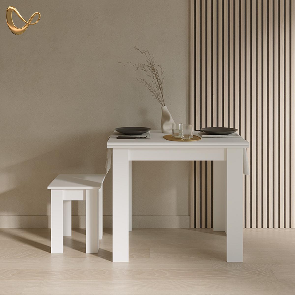 ESSTISCH MIT STUHL Tiberio Weiß 90 x 60 cm - Weiß, Holzwerkstoff (60/90/76.6cm) - Livinity®