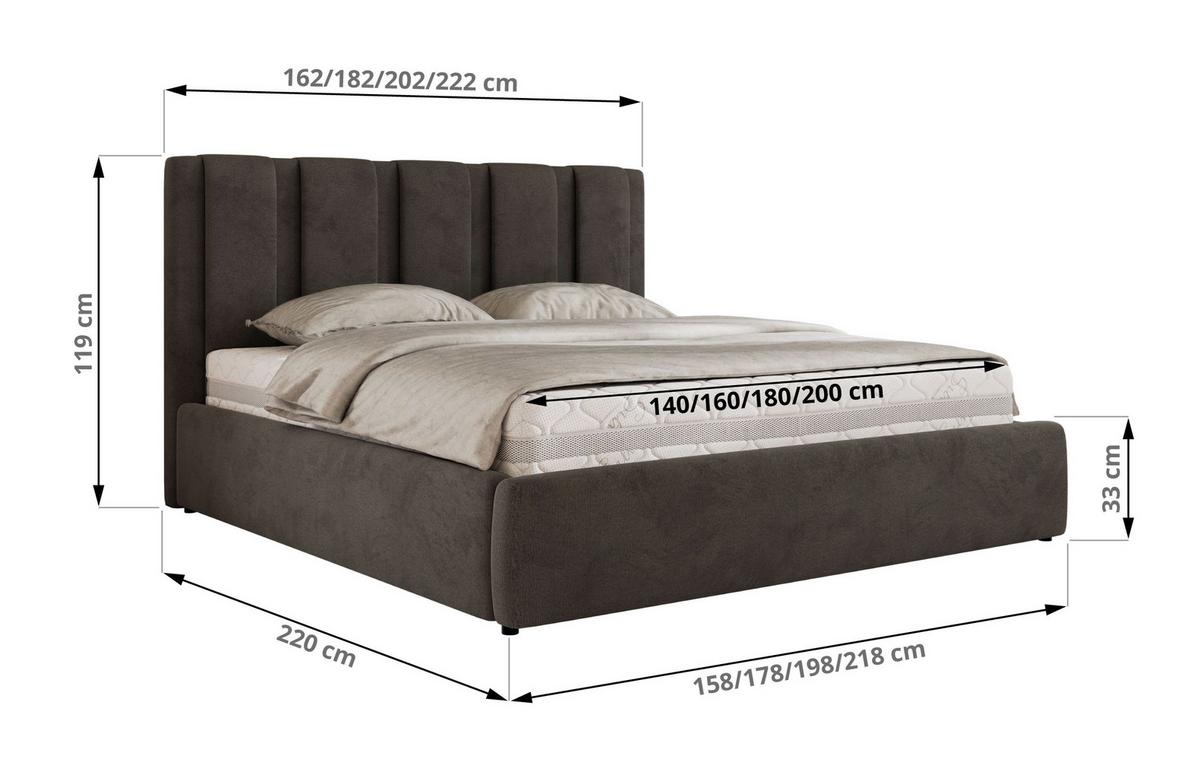 POLSTERBETT SAVINO CLASSIC 200/200 - Dunkelgrau Velvet - Multipocket-Matratze - Dunkelgrau, Textil (200/200cm) - MKS