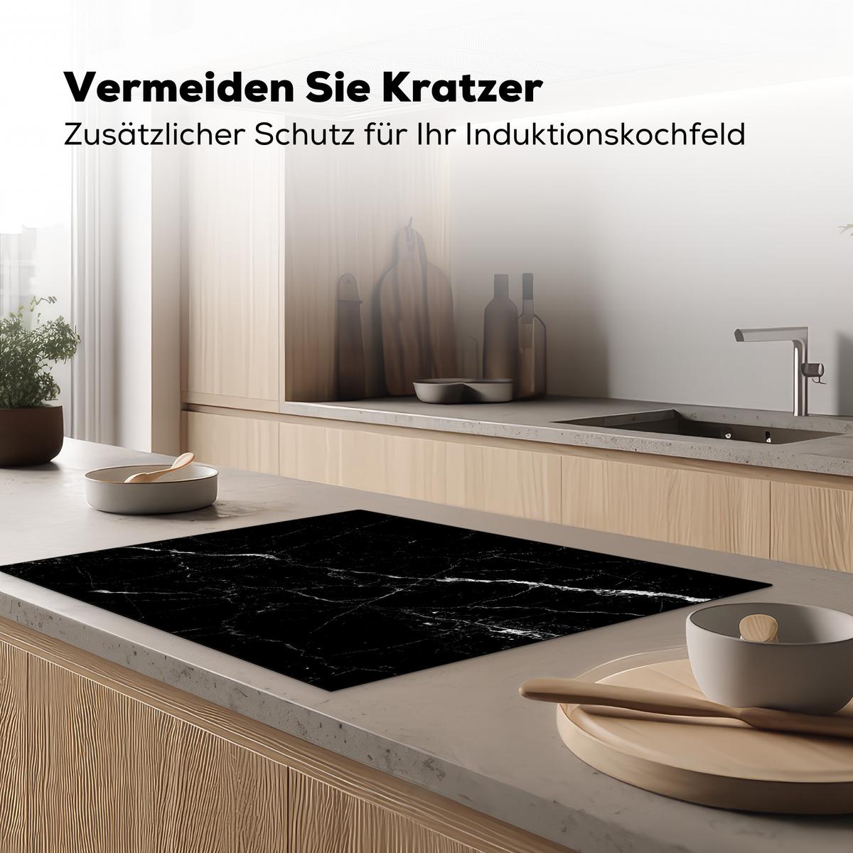HERDABDECKPLATTE Marmoroptik - Schwarz - Luxus Induktionsmatte 77x59 cm - Grau, Kunststoff (77/59/0.2cm) - MuchoWow