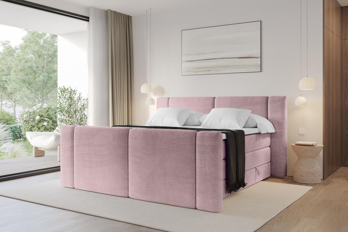 BOXSPRINGBETT mit Matratze H3/H4 - EVON KING Zanozek - 180x200 cm Rosa - Rosa, Holzwerkstoff (180/200cm) - ALTDECOR