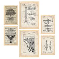 POSTER Set Mit 6 Musik Sammlung A3 & A4 Rahmen Aus Hellem Holz - Beige, Papier (29/3cm) - Nacnic