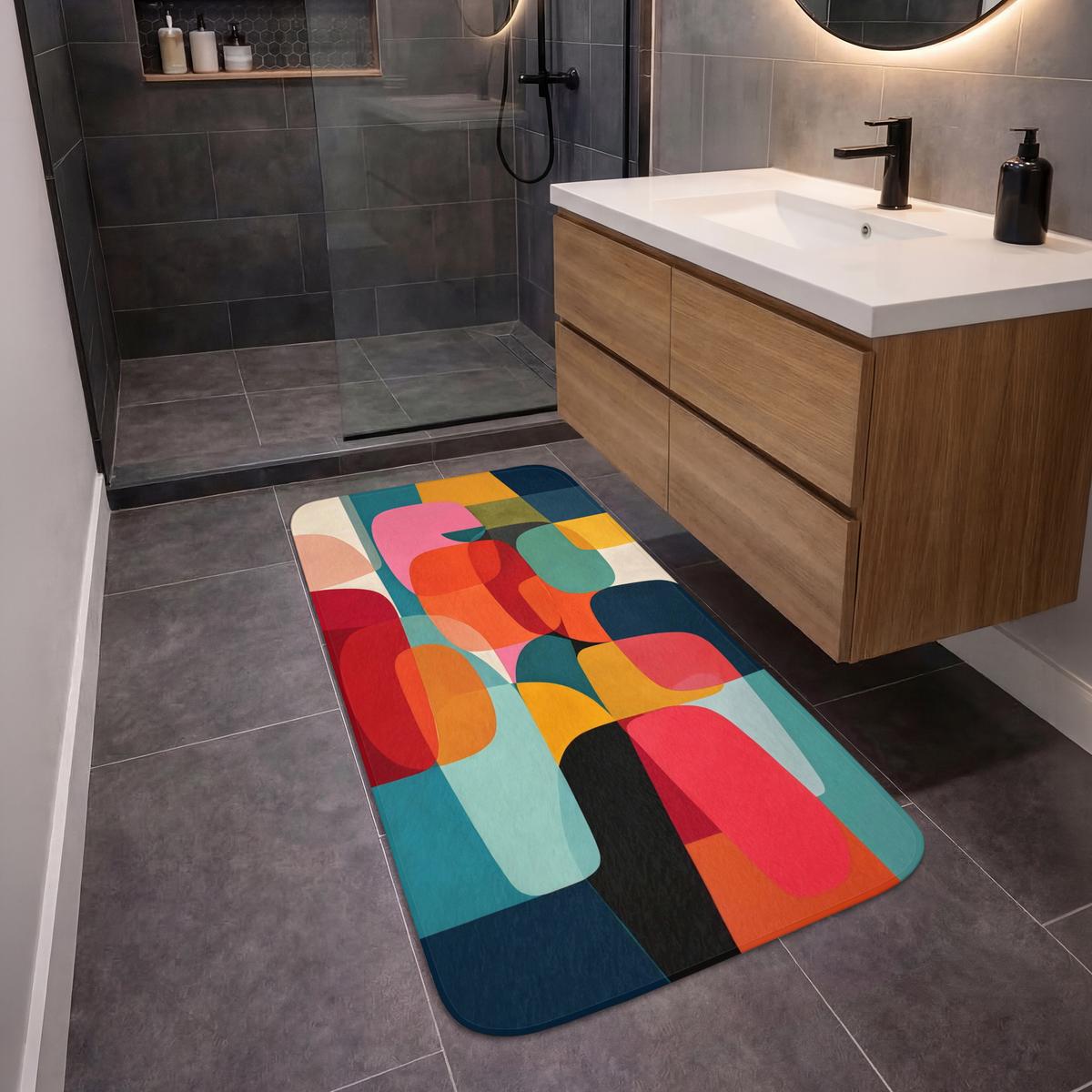 BADEMATTE Formen - Bunt - Abstrakt - Flugzeuge 60x120 cm - Multicolor, Textil (60/120cm) - OnlyWow
