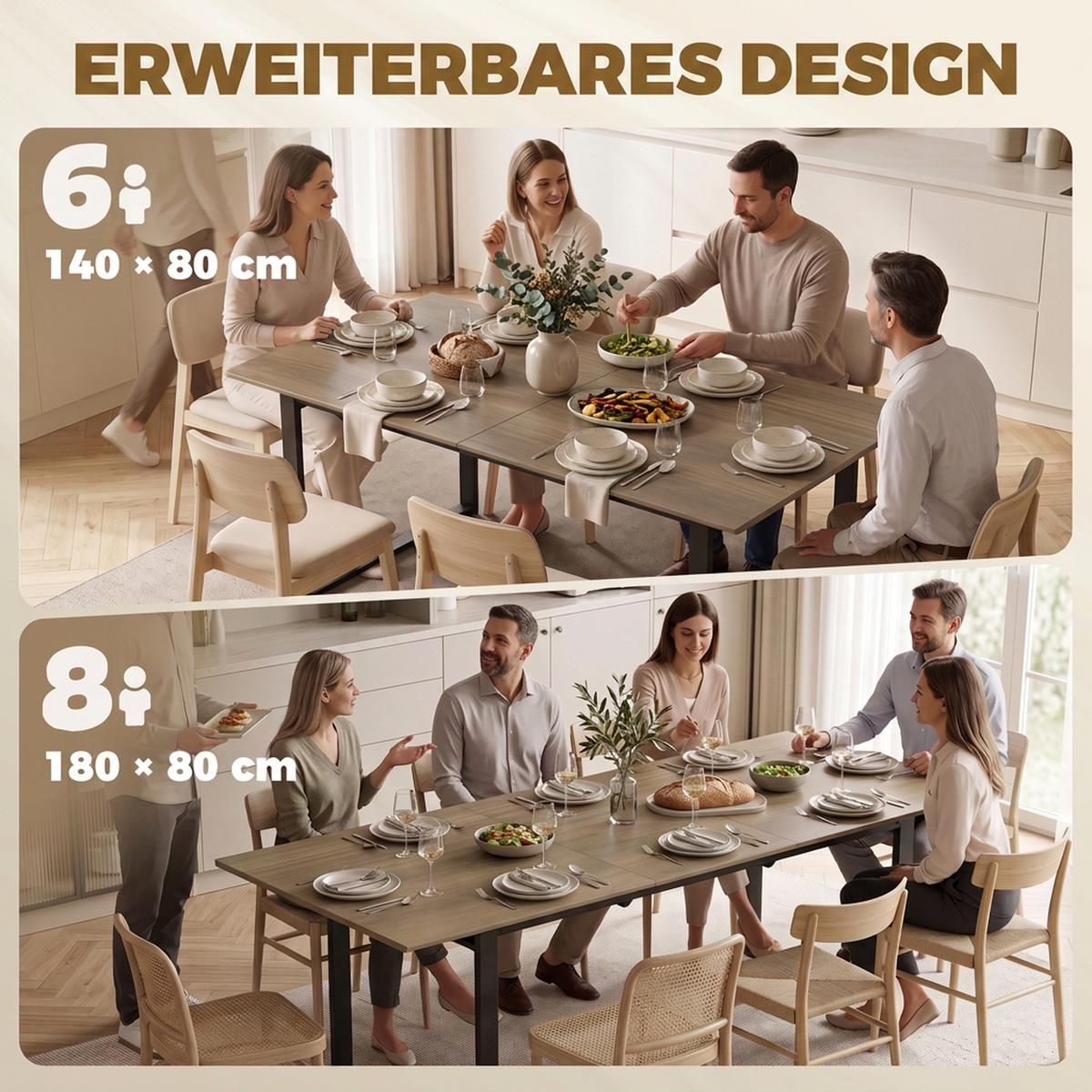 AUSZIEHBARER Esstisch MDF Braun - Schwarz/Braun, Holzwerkstoff (180/80/75cm) - HOMCOM
