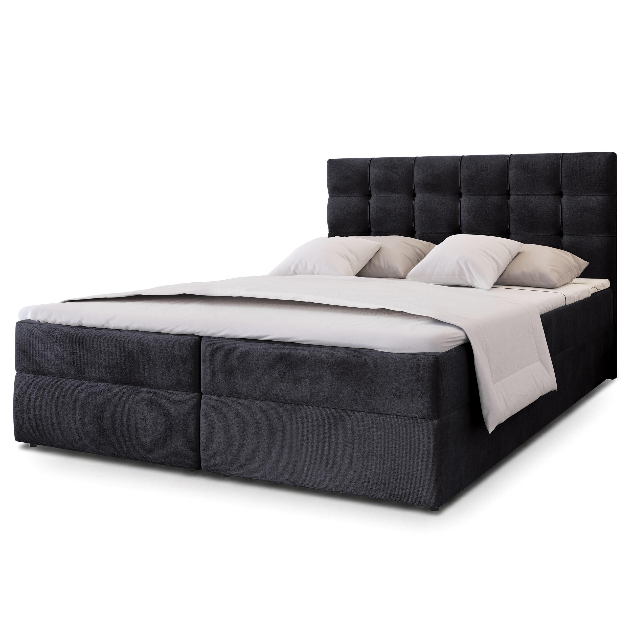 BOXBETT GLOS K 140x200 cm mit Matratze und Topper, H2+H3 - Schwarz - Schwarz, Holz (140/200cm) - MASSENO