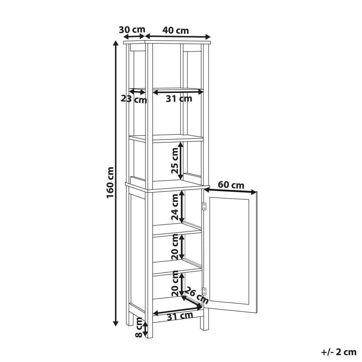 BADEZIMMERSCHRANK 40 cm Weiß Alamos - Weiß/Braun, Holzwerkstoff (40/160/30cm) - Beliani