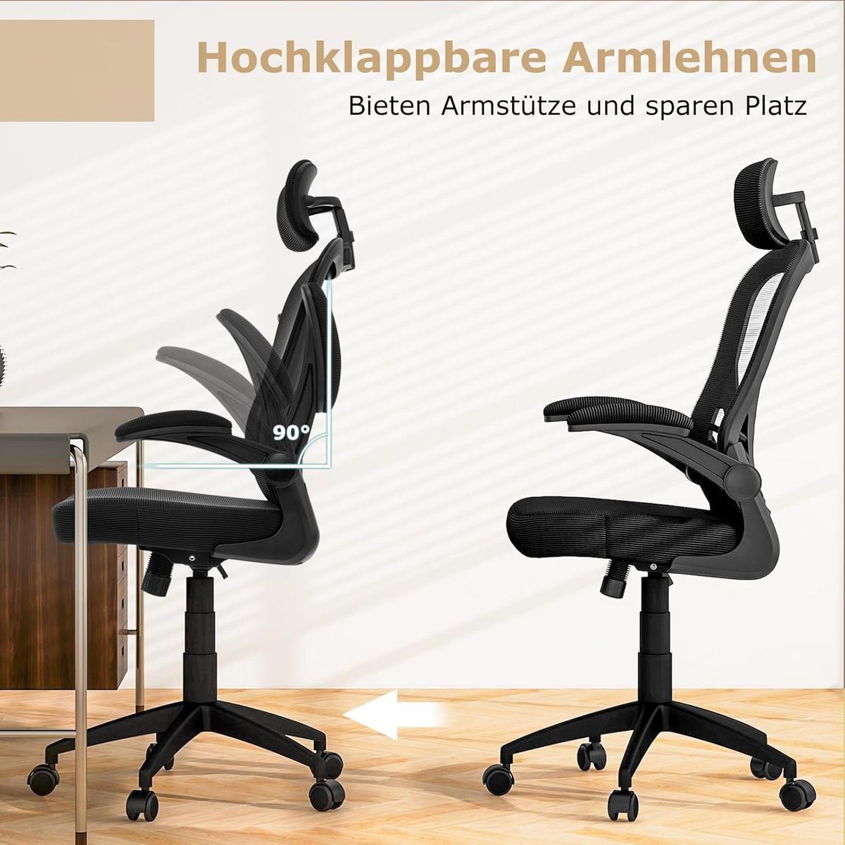 BÜROSTUHL Schwarz - Schwarz, Textil (66/124/66cm) - COSTWAY