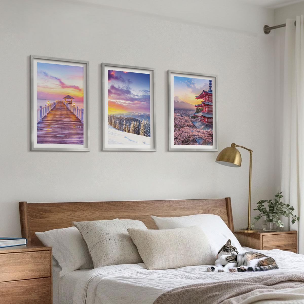 BILDER SET 3er Set - 40x60 cm Silberner Rahmen - Romantische Himmelslandschaften - Silberfarben, Kunststoff (40/60cm) - TULUP